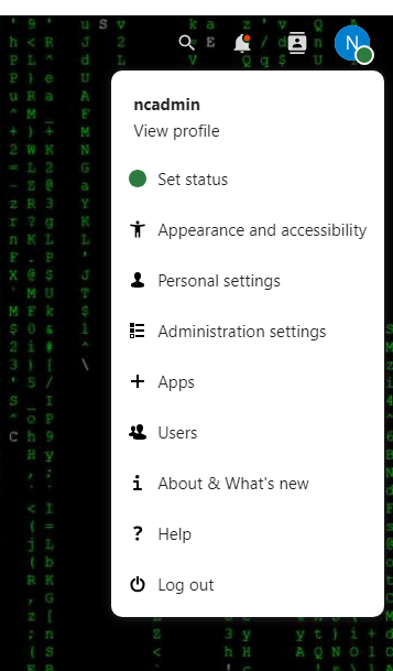 Nextcloud Administration settings