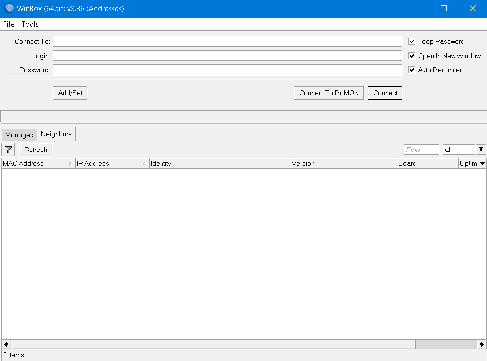 WinBox Logging Screen