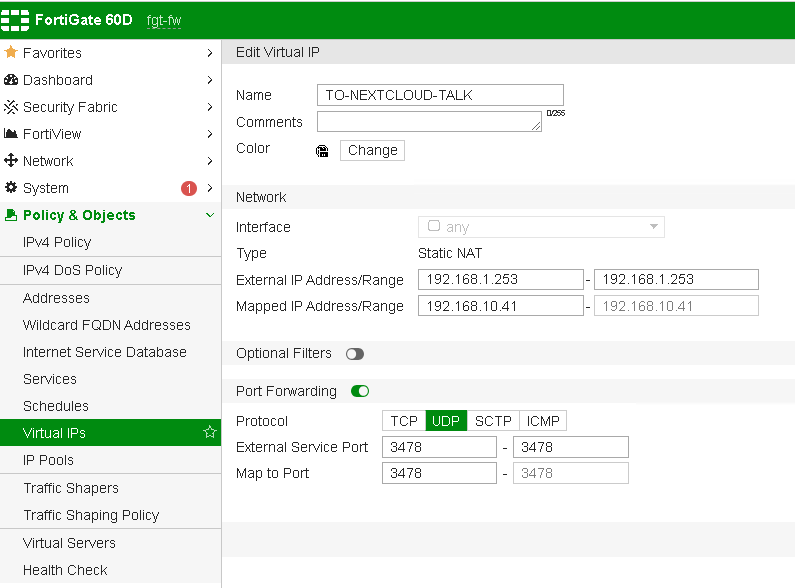 FortiGate Port Forwarding GUI Configuration