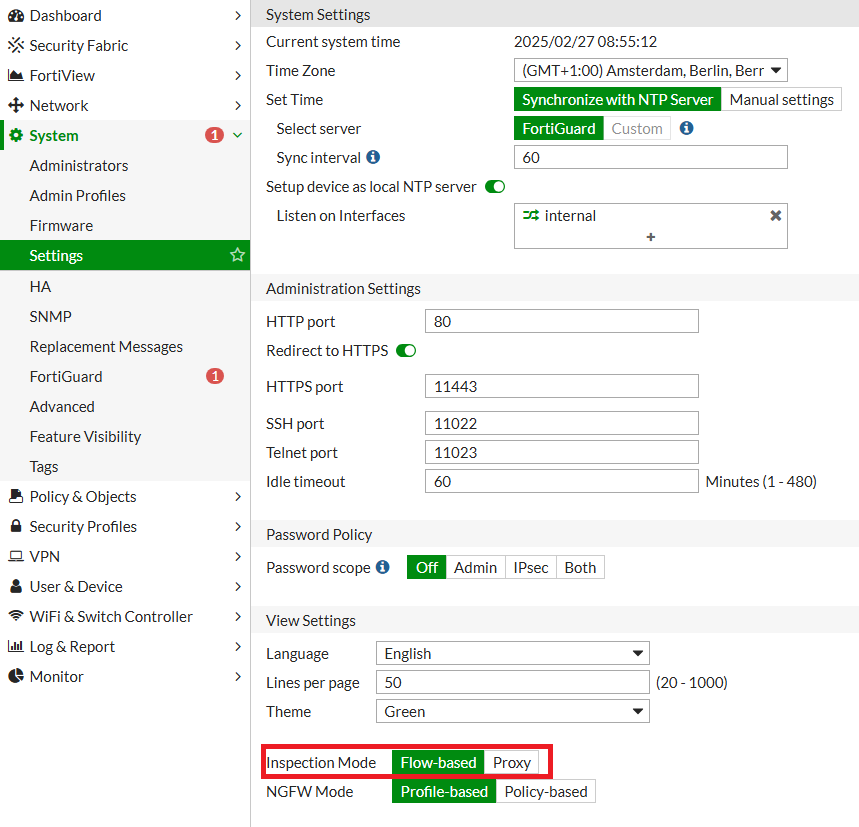 FortiGate Inspection Mode Configuration