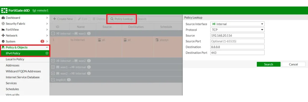 Fortinet FortiGate Policy Lookup Tool