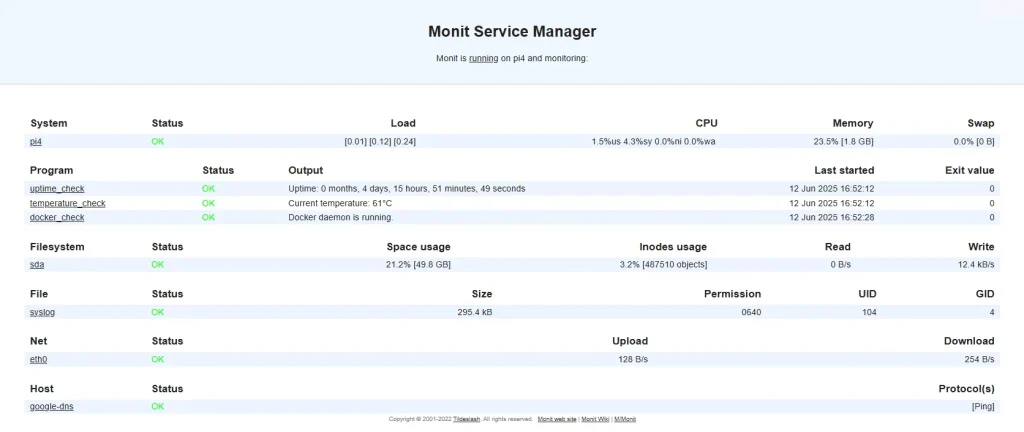 Monit Service Manager Dashboard