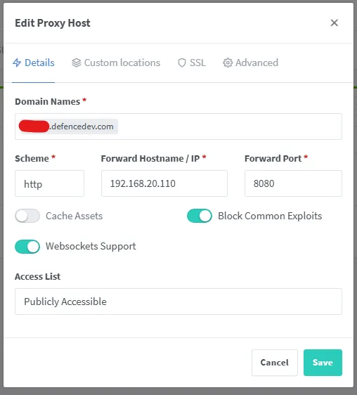 Nginx Proxy Manager Host Configuration