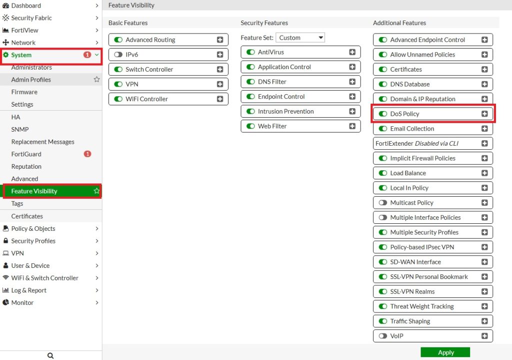 FortiGate Enable DoS Policy