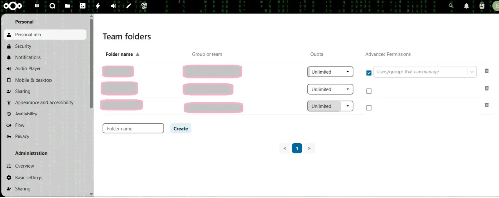 NextCloud Team folders