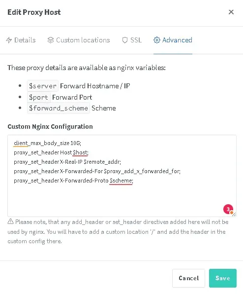 Proxy Manager Advanced Settings