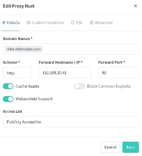 Proxy Manager Create Proxy Host