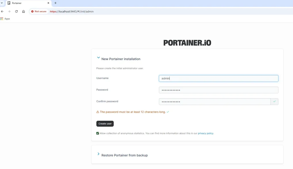 Portainer Create a User